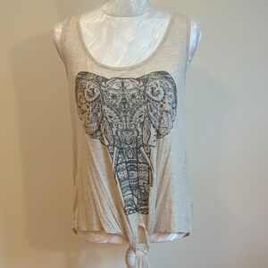 Black and Tan Tie Front Graphic Tank Top